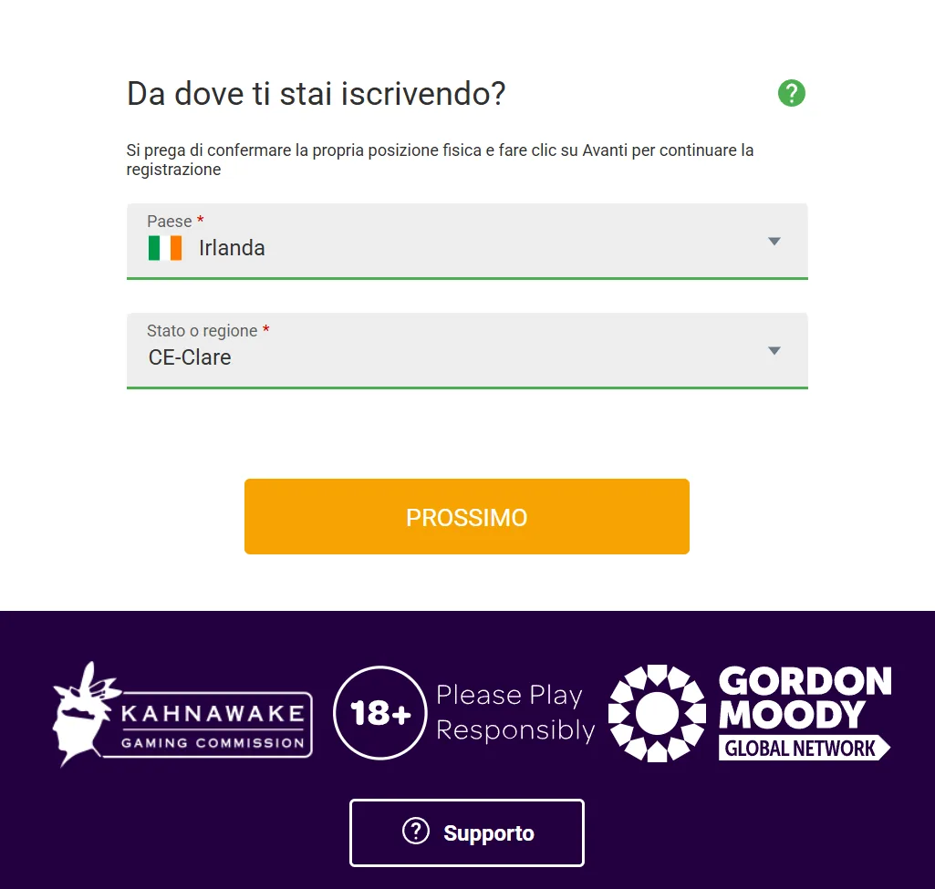 Schermata registrazione Jackpot City